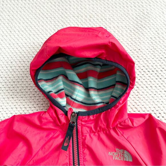 The North Face Atomic Pink Stripe Reversible Fleece Breezeway Hooded Jacket Baby - Picture 13 of 14